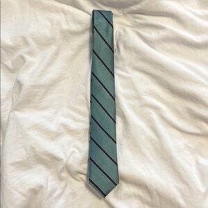 The Tie Bar Sea Foam Green and Blue Striped Slim Silk Tie